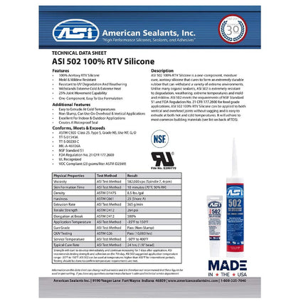 ASI Silicone Sealant 100% RTV - 2.8 oz Squeeze Tube -Black