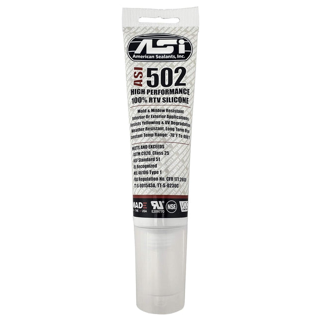 ASI 502 Silicone Sealant 100% RTV  -White - 2.8 oz Squeeze Tube