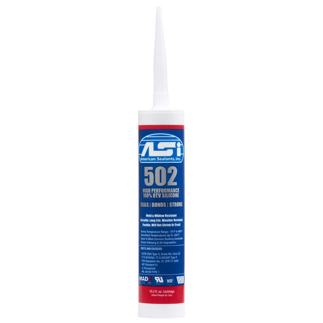 ASI 502 Silicone Sealant 100% RTV - Clear - 10.2 oz Squeeze Tube
