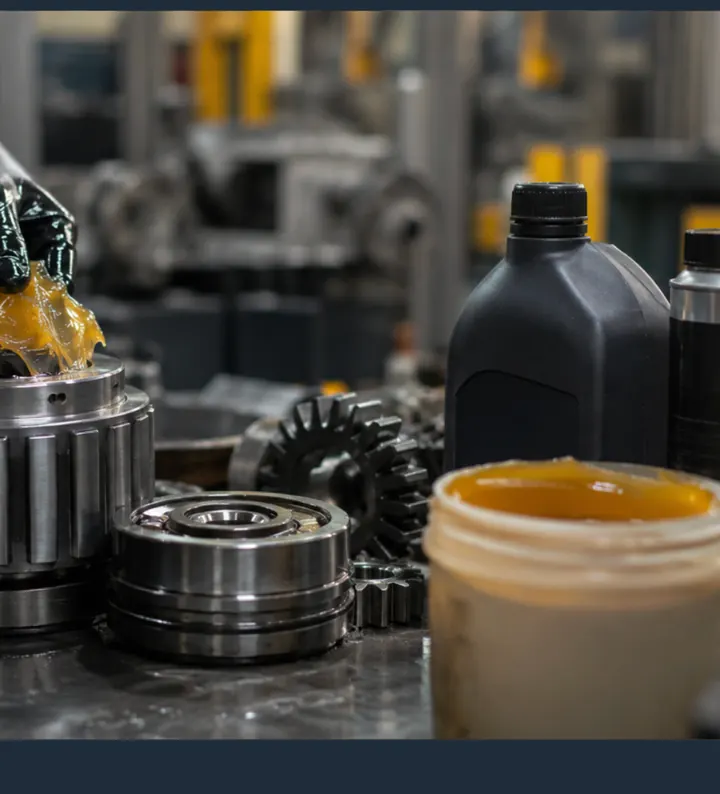 Bearings, gears and a jar of grease in a workshop