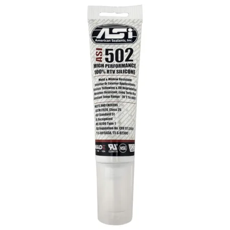 ASI 502 100% RTV Silicone Sealant, White, 2.8 oz Squeeze Tube