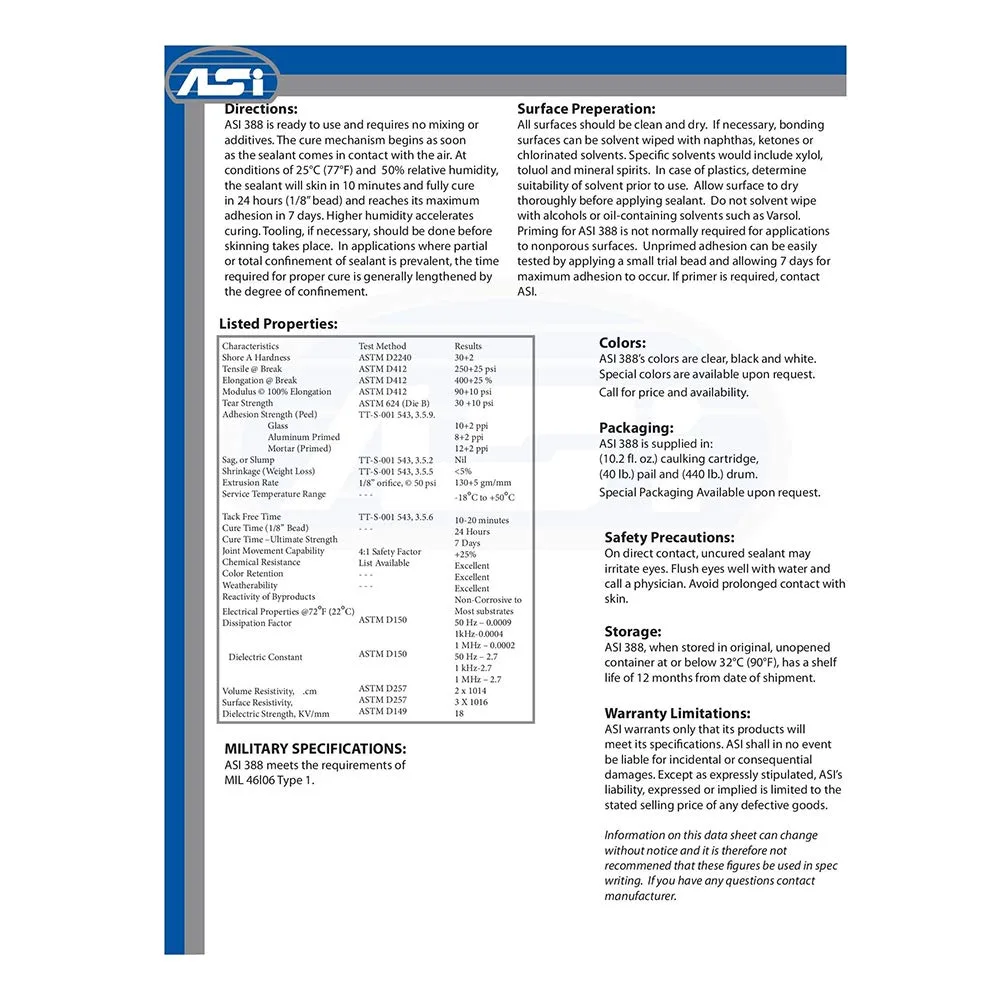 ASI 388 Electronic Grade RTV Silicone, Clear, 10.2 oz Cartridge – view 4