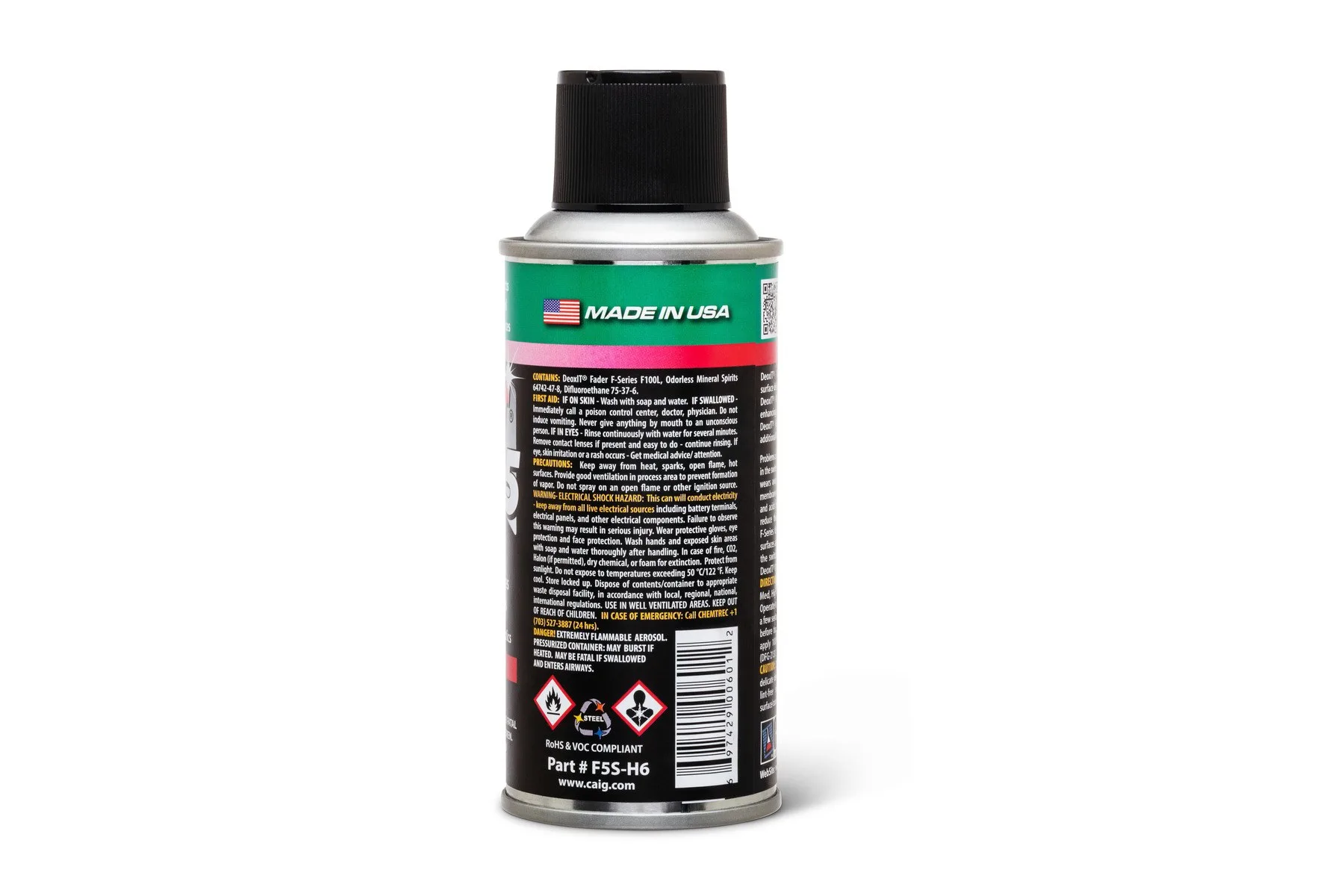 DeoxIT F5S-H6 FaderLube Spray, 5 oz – side label