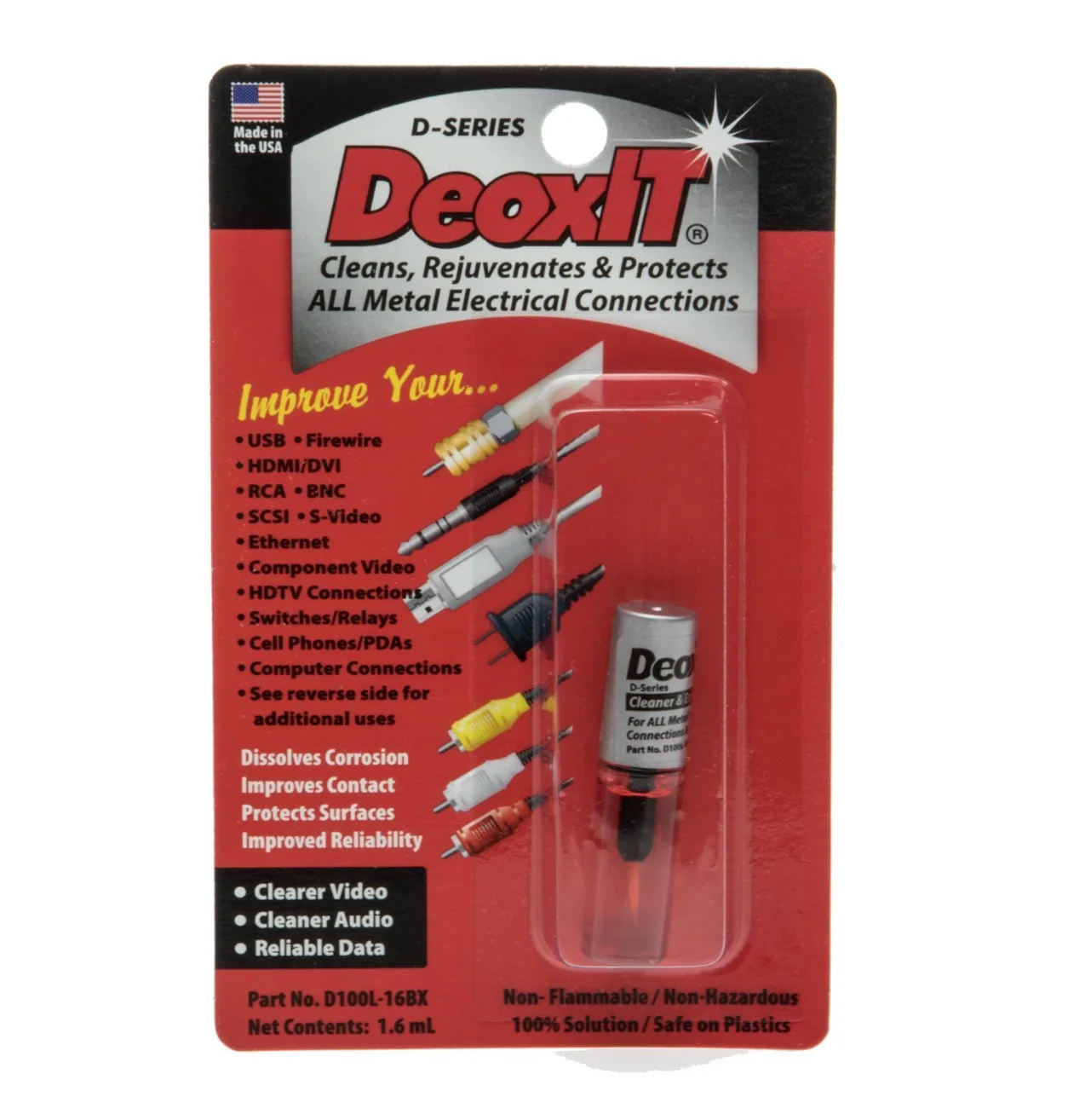 DeoxIT D100L-16BX Contact Cleaner Mini-Brush Applicator, 1.6 mL