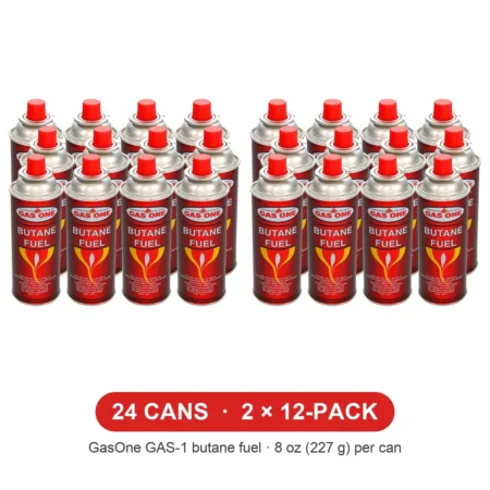 GasOne butane fuel canisters, 8 oz, 24 pack (two 12-packs)